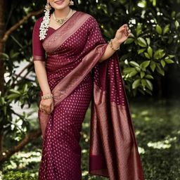 CaniBani Maroon Silk Blend Banarasi Sarees-image-85