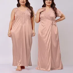 NIGHT KEYS Women Beige Nightdress-97
