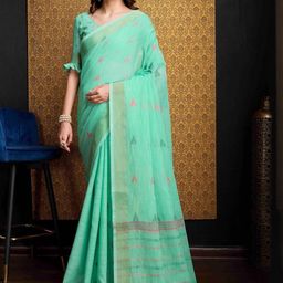 KALINI Green Pure Cotton Sarees-image-91