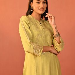 Lakshita Ethnic Motifs Embroidered Mandarin Collar Straight Kurta With Trousers-54