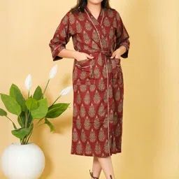 Marika Printed Cotton Wrap Around Kimono Bath Robe-image-81