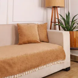 STITCHNEST Beige 2 Seater Chenille Sofa Cover-32