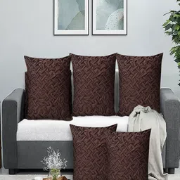 Myntra Elegant Homes Coffee Brown Set of 5 Velvet Square Cushion Covers-8