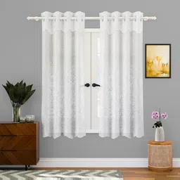 Kuber Industries White 4 Pieces Self Design Cotton Window Curtains-32