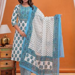 RANI PRINTS Women Floral Printed Cotton Kurta with Trousers & Dupatta-image-22