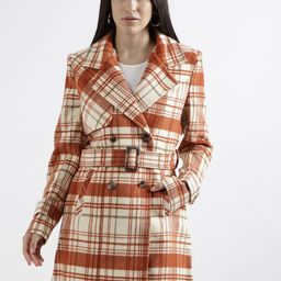 ELLE Checked Notched Lapel Collar Full Sleeves Double Breasted Overcoat-picture-38