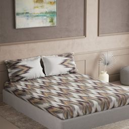 DDecor Radiance Brown Printed Pure Cotton 144 TC Super King Bedsheet Set 2.74 x 2.74 m-picture-1