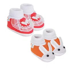 Neska Moda 12 To 18 Month NonSlip Set of 2 Pair Toddler Baby Unisex Soft Cotton Rabbit Face Booties (Toe to Heel Length - 13 cm, Orange, Red)-image-18