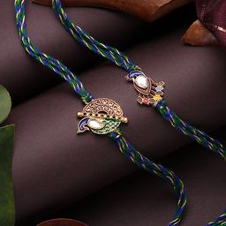 TIED RIBBONS Set Of 2 Artificial Stones Studded & Beaded Peacock Thread Rakhis-image-86