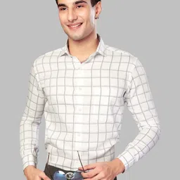 UR ETHICS Men White Checked Slim Fit Premium Semiformal Shirts-picture-5
