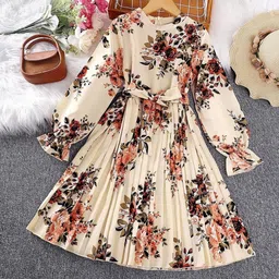 Miss & Chief Girl Floral Print Round Neck Bishop Sleeve Fit & Flare Dress-picture-46