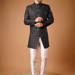Dulha Ghar Embroidered Velvet Indo Western Sherwani Set-35