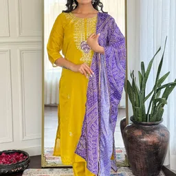 KALINI Women Ethnic Motifs Embroidered Regular Sequinned Kurta with Trousers & With Dupatta-7