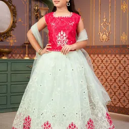 Sangria Girls Thread Embroidered Net Lehenga Choli With Dupatta-image-87