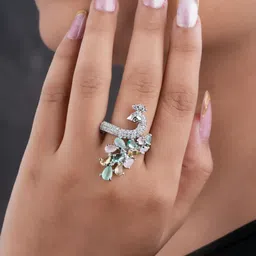 TKRB SALES 925 Silver Rhodium Plated American Diamond Studded Finger Ring-picture-10