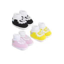 Neska Moda 0 To 6 Months Baby Girls Pack of 3 Pair Cotton Butterfly Frill Newborn Soft Baby Booties (Toe to Heel Length - 10 cm, Black, Baby Pink, Yellow)-15