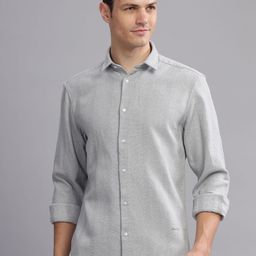 THREE DAYS Textured Spread Collar Long Sleeves Cotton Comfort Shirt-image-99