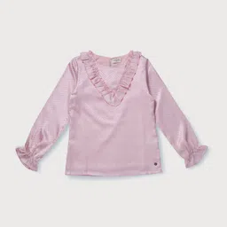 Gini and Jony Print Bishop Sleeves Ruffles Satin Top-image-62
