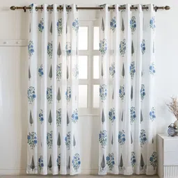 Clasiko White & Blue Set of 2 Ethnic Motifs Sheer Window Curtain-image-49