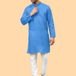 ANUJ FASHION Men Blue Mandarin Collar Straight Cotton Kurta-picture-11