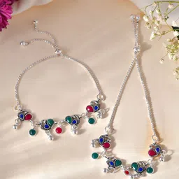 DIVASTRI Silver-Plated Artificial Beads Anklet-image-50