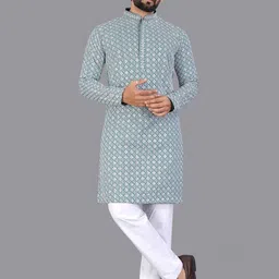 Leipzig Fashion Men Solid Cotton Straight Kurtas-picture-32