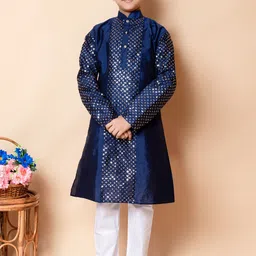 NFC CREATION Boys Embroidered Regular Sequinned Dupion Silk Kurta with Pyjamas image 1