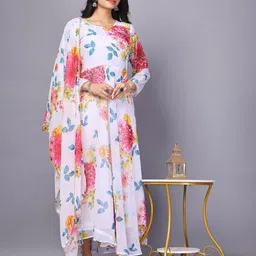 Raiyani Enterprise Floral Printed Round Neck Cotton Anarkali Kurta-33