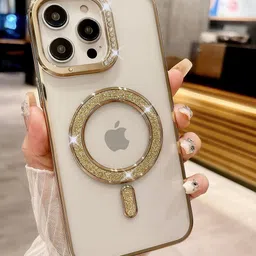 Luxury Kase Transparent Back Cover for iPhone 15 Pro Max with Shimmer MagSafe Ring-image-93