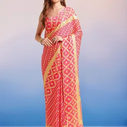 Mitera Woven Design Poly Chiffon Leheriya Saree-image-97