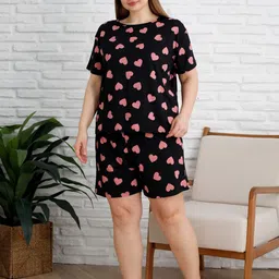Trendyol Women Plus Size Printed Top With Shorts Night Suit-picture-7