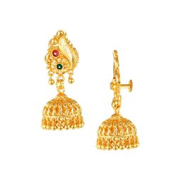 DIVASTRI Gold-Plated Artificial Stones Studded And Beaded Dome Shaped Jhumkas-1