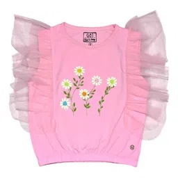Gini and Jony Girls Floral Embroidered Flutter Sleeve Ruffles Cotton Crop Top-picture-5