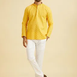 Manyavar Abstract Woven Design Mandarin Collar Short Kurta-image-1
