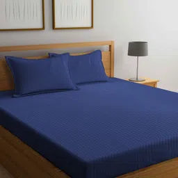 Aura Blue Striped 300 TC King Bedsheet with 2 Pillow Covers-image-85