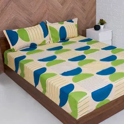 Aura Blue & Green Geometric Printed 210 TC Microfiber Queen Bedsheet Set 2.28 m x 2.54 m-image-12