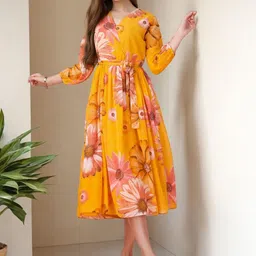 SZN Women Floral Printed V-Neck Wrap Midi Dress-image-48