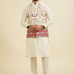 Manyavar Mandarin Collar Straight Kurta With Trousers & Nehru Jacket-image-21