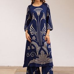 KALINI Geometric Printed A-Line Beads and Stones Kurta With Palazzos-picture-1