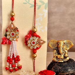 CraftVatika 2-Pcs Rakhi Ganesha Idol & Greeting Card Rakhi Gift Set-image-64