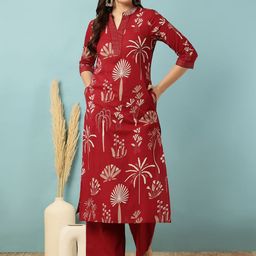 GULMOHAR JAIPUR Floral Printed Mandarin Collar Straight Kurta With Palazzos-picture-51