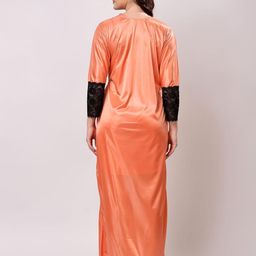 NIGHT KEYS Orange Satin Maxi Solid Nightdress-image-38