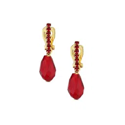 FirstBlush Gold-Plated Cubic Zirconia Studded Contemporary Shaped Drop Earrings-image-54
