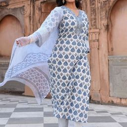 Moda Rapido Ethnic Motifs Printed V-Neck Straight Kurta With Trouser And Dupatta-34