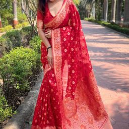 all about you Woven Design Zari Silk Blend Banarasi Saree-picture-1