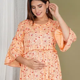 MomsBae Women Floral Printed Bell Sleeves Dress-image-46