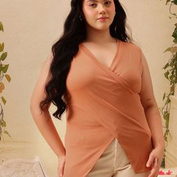 CURVY STREET Women Plus Size Ribbed V-Neck Wrap Top-3
