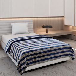 Monte Carlo Navy Blue & Grey Striped AC Room 300 GSM Single Bed Blanket-image-44