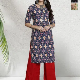 HERE&NOW Selection Of 2 Ethnic Motifs Printed Round Neck Straight Kurtas-picture-12