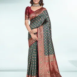 RICH & ROMAN Woven Design Zari Pure Silk Banarasi Saree-image-55